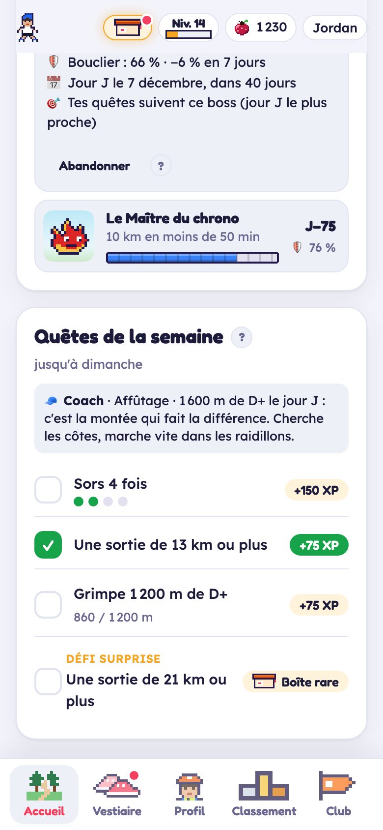 Les quêtes de la semaine avec le conseil du coach